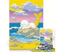 Purrmaid︰ Sirena Gatto sulla Spiaggia Puzzle da 1000 Pezzi Puzzle per Adulti Regalo Gioco di Pensiero Tempo Libero Divertimento Qualità Bordo Grazioso Regalo (38x52cm)