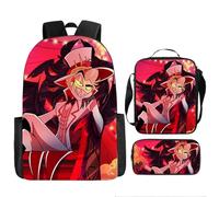Puruuige 3 pz/set Hazbin Hotel Zaino Scuola Anime Cartone Animato Studenti Ragazzi Ragazze Cartone Scuola per i Fan, Tipo 10., 42x16x29cm