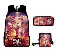 Puruuige Hazbin - Set 3 in 1 di zaini scolastici per hotel e bambini, motivo anime, con borsa per il pranzo, astuccio per bambini, idea regalo per il rientro a scuola, Tipo 12., 40 x 13 x 30 CM,