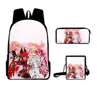 Puruuige Hazbin - Set 3 in 1 di zaini scolastici per hotel e bambini, motivo anime, con borsa per il pranzo, astuccio per bambini, idea regalo per il rientro a scuola, Tipo 11, 40 x 13 x 30 CM,