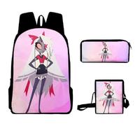 Puruuige Hazbin - Set 3 in 1 di zaini scolastici per hotel e bambini, motivo anime, con borsa per il pranzo, astuccio per bambini, idea regalo per il rientro a scuola, Tipo 1, 40 x 13 x 30 CM