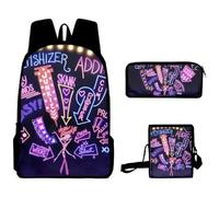 Puruuige Hazbin - Set 3 in 1 di zaini scolastici per hotel e bambini, motivo anime, con borsa per il pranzo, astuccio per bambini, idea regalo per il rientro a scuola, Tipo 18, 40 x 13 x 30 CM