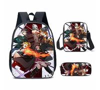 Puruuige Kamado Tanjiro - Zaino per la scuola per bambini e ragazzi 3 in 1, motivo anime Agatsuma Zenitsu/Kamado Nezuko, set con borsa per il pranzo, astuccio per bambini, regalo per il rientro a