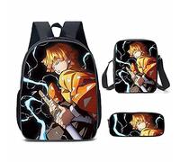 Puruuige Kamado Tanjiro - Zaino per la scuola per bambini e ragazzi 3 in 1, motivo anime Agatsuma Zenitsu/Kamado Nezuko, set con borsa per il pranzo, astuccio per bambini, regalo per il rientro a