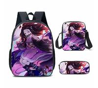 Puruuige Kamado Tanjiro - Zaino per la scuola per bambini e ragazzi 3 in 1, motivo anime Agatsuma Zenitsu/Kamado Nezuko, set con borsa per il pranzo, astuccio per bambini, regalo per il rientro a