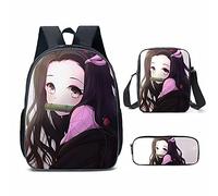 Puruuige Kamado Tanjiro - Zaino per la scuola per bambini e ragazzi 3 in 1, motivo anime Agatsuma Zenitsu/Kamado Nezuko, set con borsa per il pranzo, astuccio per bambini, regalo per il rientro a