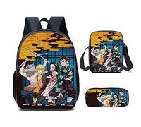 Puruuige Kamado Tanjiro - Zaino per la scuola per bambini e ragazzi 3 in 1, motivo anime Agatsuma Zenitsu/Kamado Nezuko, set con borsa per il pranzo, astuccio per bambini, regalo per il rientro a