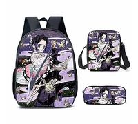 Puruuige Kamado Tanjiro - Zaino per la scuola per bambini e ragazzi 3 in 1, motivo anime Agatsuma Zenitsu/Kamado Nezuko, set con borsa per il pranzo, astuccio per bambini, regalo per il rientro a