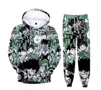 Puruuige MHA - Set di felpa Bakugo Katsuki, con stampa 3D, felpa con cappuccio e pantaloni della tuta, per autunno e inverno, con coulisse, 2 pezzi, Midoriya Izuku, M