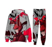 Puruuige Set completo di felpa con cappuccio e pantaloni dell'anime Hazbin Hotel, Alastor/Angel, da uomo, per jogging, palestra, 2 pezzi, per ragazzi, uomini e donne, Tipo E., L