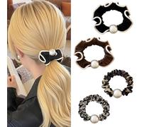 PUSCOBSY Leo, elastici per capelli da donna, in tessuto elastico, per scrunchie, piccoli scrunchies per capelli sottili e spessi, 4 pezzi, nero e marrone
