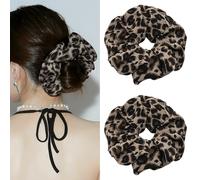 PUSCOBSY Leopardo elastico per capelli da donna, in tessuto, senza rottura, grande Leo Scrunchies per capelli spessi, 2 pezzi di caffè leggero