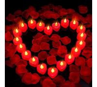 puseky 24 candele a LED a forma di cuore e 1000 petali di rosa artificiali, candela a LED romantica per notte romantica, San Valentino, anniversario, matrimonio, decorazione da tavolo