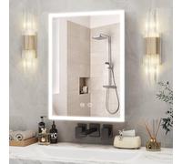 Puselo Badezimmer Spiegelschrank mit Beleuchtung 40x56 cm - Vormontierter Badezimmerschrank Aluminium LED-Badschrank mit 3 Ablage für Badezimmer