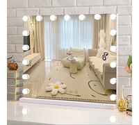 Puselo Specchio grande Hollywood con illuminazione, specchio da trucco con interruttore tattile, specchio da toeletta con 17 livelli di intensità variabile e uscita USB, 70 x 55 cm, bianco