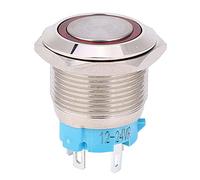 Push Button Switch 19mm, 12-24V DC, Pulsante Metallico con Blocco Automatico - Impermeabile IP65, Resistente e Facile da Usare per Ambienti Industriali (Rossa)