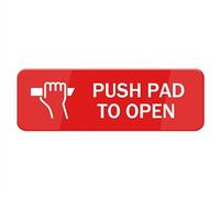 Push Pad To Open Sign, segnaletica bianco/rosso plastica acrilica, 25,4 cm x 3' con doppio nastro laterale, adesivo, facile montaggio