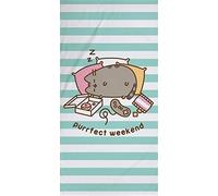 Pusheen - Asciugamano da bagno Purrfect Weekend in rosa/turchese, 75 x 150 cm, 100% cotone velour, telo da bagno, telo da spiaggia, telo da sauna, asciugamano The Sweet Cat simpatico gatto pass