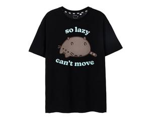Pusheen Casual Black T-Shirt Manica Corta da Donna | Design così Pigro | Camicia di Cotone Carina e Comoda per Adulti