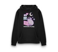 Pusheen con Cappuccio da Donna | Felpa con Cappuccio Grafica da Donna Weekend Plans in Nero | Cat Kitten Laptop Nuovo Msg Love Hearts Apparel Maglione | Regalo di Articoli di Cartoni Animati Internet