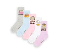 Pusheen Confezione da 5 calzini da donna | Calzature grafiche da donna con gatti carini multicolori | Kitten Snack Attack Comodo set di calzini | Regalo di merchandising della serie Cartoon Cat