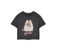 Pusheen Yum Noodles T-Shirt Corta Color Carbone da Donna | Top a Maniche Corte con Grafica T-Shirt | Abbigliamento Simpatico Cartone Animato Gatto | Abbigliamento Casual Comodo | Camicia con Stampa