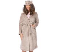 Pusheen La vestaglia gatto donna | Ladies Novelty Brown Nightwear Robe | Gatto dei cartoni animati con le orecchie 3D Character Accappatoio Merchandise Regali