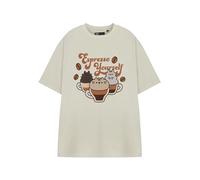 Pusheen Maglietta da donna a maniche corte con stampa "Espresso Yourself" con scritta "Oatme", simpatica maglietta per amanti del caffè, maglietta per gatti su Internet, regalo casual per lei, Beige,