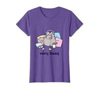 Pusheen - Maglietta da Gioco Molto impegnata Maglietta, Donna, Viola mélange, XS