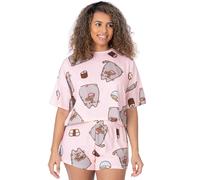 Pusheen Pigiama The Cat Donna | Adulti Donna T-Shirt Corta con Pantaloncini Pjs | Pastello Rosa Cartone Animato Gatto Che Mangia Sushi | Merchandising dei Personaggi