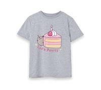 Pusheen Ragazze Partito T-Shirt Lets Pawty Torta di Compleanno Tee Cute Kitty Manica Corta Teen Top Cat Abbigliamento Adorabile Merchandise, Grigio, 11-12 Anni