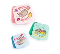 Pusheen Set di contenitori per snack Cat in azzurro, rosa e verde menta | Set di contenitori impilabili da 3 pezzi | Design con frutta fresca dei cartoni animati | Ideale per conservare snack