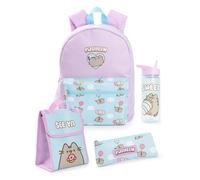 Pusheen Set di zaini per ragazze | Pacchetto zaino blu e rosa da 4 pezzi per bambini con zaino, astuccio, borsa per il pranzo e bottiglia d'acqua | Kitten Cat Graphic Set Completo Abbinato