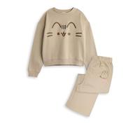Pusheen Set felpa e pantaloni da jogging per ragazze | Maglione e pantaloni con stampa grafica del volto di personaggio grande per bambini in beige