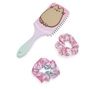 Pusheen Set spazzola per capelli e elastico per capelli da donna | Bobble e spazzola piatta con stampa all-over per adulti con gatto 3D | Spazzola per cuscino districante multicolore e fascia