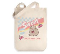 Pusheen Sweet Cherry - Borsa tote beige da donna, design con cartoni animati con scritta "Sweet, Fresh!, 100% Real Cute", ideale per lo shopping e il trasporto di articoli