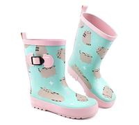 Pusheen The Cat Wellies Girls | Bambini Rosa Mint Verde Cartoon Cat Hearts Wellington Stivali | Regali di scarpe da passeggio resistenti all'acqua