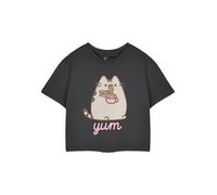 Pusheen Yum Noodles T-Shirt Corta Color Carbone da Donna | Top a Maniche Corte con Grafica T-Shirt | Abbigliamento Simpatico Cartone Animato Gatto | Abbigliamento Casual Comodo | Camicia con Stampa