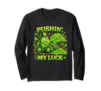 Pushin' My Luck Shamrock Tractor St Patricks Day Maglia a Manica