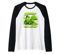 Pushin' My Luck Shamrock Tractor St Patricks Day Maglia con Maniche Raglan