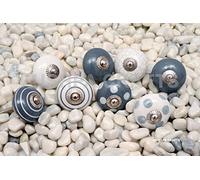 PUSHPACRAFTS 8 pomelli per armadio, cassetto, in ceramica, dipinti a mano, 8 pezzi grigio e bianco pomelli grigio