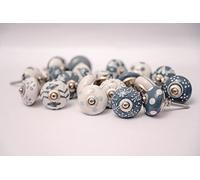Pushpacrafts, pomelli per armadio, cassetto, in ceramica, dipinto a mano, 12 pezzi, grigio e bianco