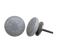 PUSHPACRAFTS, Pomello per armadio o cassetto, in ceramica, dipinto a mano, 12 pezzi, grigio e bianco