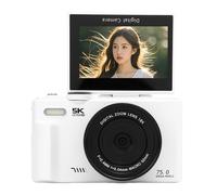 PUSOKEI Camera Digitale da 5K 75 MP, Fotocamera da Viaggio WiFi Zoom 18x con Schermata a Fogli Mobili da 3 Pollici da 180 Gradi e Scheda di Memoria da 32 GB per la Creazione e Selfie di (WHITE)