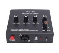 PUSOKEI Preamplificatore Microfono Bilanciato a 3 Bande, 3 Ingressi Massimo 60 DB Guadagno a 48 V, Preamplificatore Microfono con Cavo USB e Cavo da 6,5 Mm per Microfono