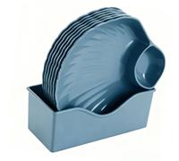 PUSOKEI Set di Piatti Piani in Stile Giapponese a Forma di Conchiglia Unici, Leggeri e Riutilizzabili, Inodore, Resistenti Al Calore per uno Stoccaggio Compatto (8 pezzi blu con vassoio)