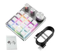 PUSOKEI Tastierino Macro Programmabile con una Sola Mano, 16 Tasti 3 Manopole, Mini Tastiera da Gioco Meccanica Cablata USB per Ufficio di Gioco (WHITE)