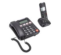 PUSOKEI Telefono Cordless con Filo, Vivavoce Full Duplex con ID Chiamante/avviso di Chiamata e Tastiera Retroilluminata, Display LCD da 3,0 Pollici, Controllo Volume, Chiamata in (BLACK)