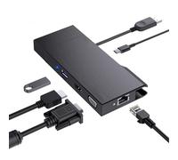 PUSOKEI USB C Hub 9 in 1, Doppia Display Docking Station con Porte Gigabit Ethernet Port 4K VGA USB3.0 Porte, per Tablet per PC per Laptop Winos MacOS
