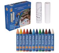 PUSTEFIX Malefix - Set di matite colorate a cera, 12 penne, 2 rotoli da colorare